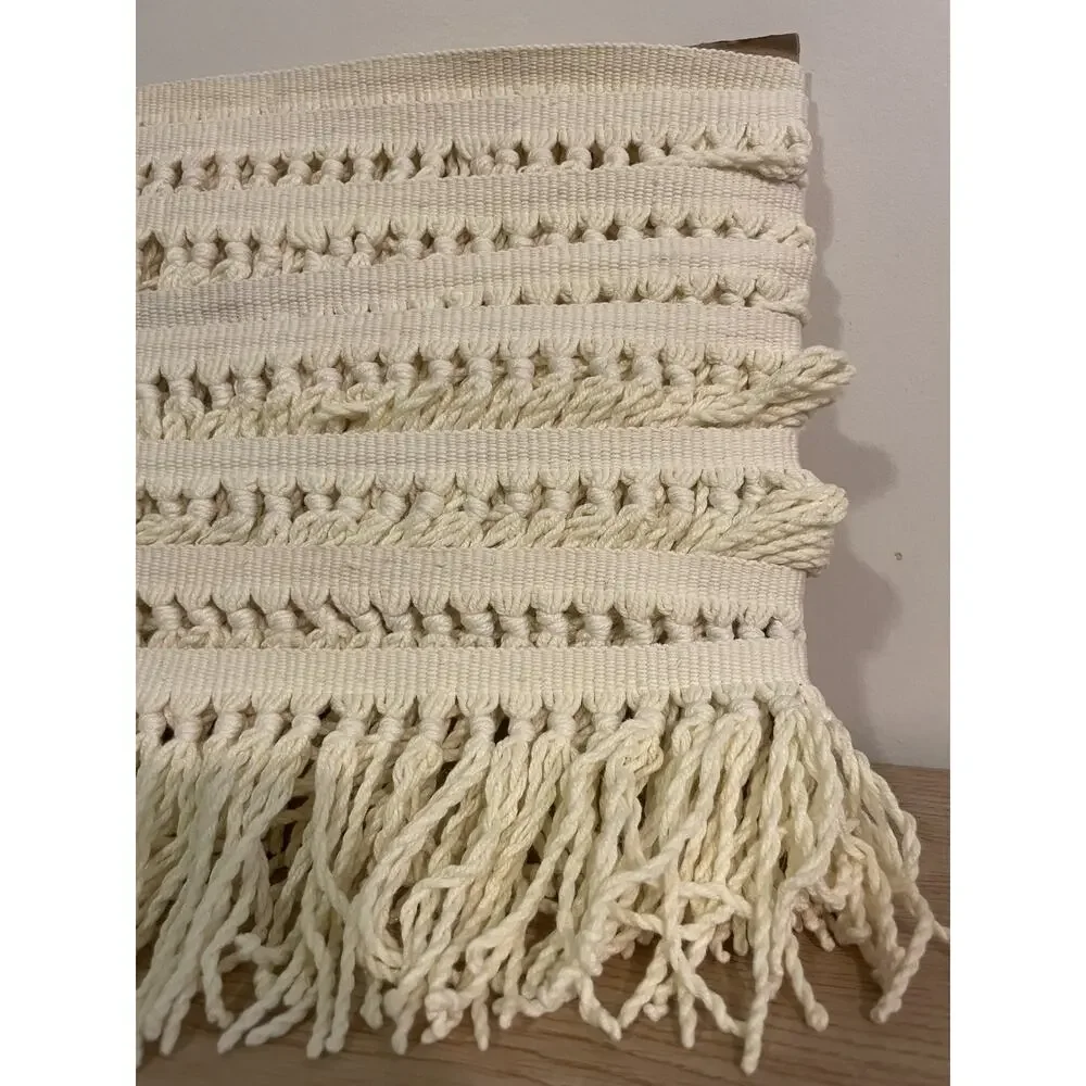 (Destash LOT 6 yd) Cream Creme Cotton Woven Knotted Tassel Fringe Trim Edge 4”